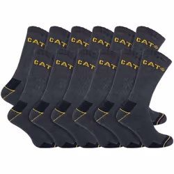 Caterpillar - 12 Pack Unisex Heavy Duty Work Socks for Steel Toe Boots - 6-11 UK, Charcoal