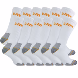 Caterpillar - 12 Pack Unisex Heavy Duty Work Socks for Steel Toe Boots - 6-11 UK, White