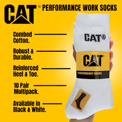 Caterpillar - 10 Pairs Unisex Performance Work Durable Cotton Socks - 6-9 UK, White