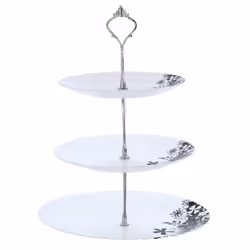 3 Tier Cake Stand Floral Afternoon Tea Party - Round - Black Floral