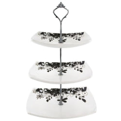 3 Tier Cake Stand Floral Afternoon Tea Party - Square - Black Floral