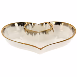 Snack Serving Dish Ceramic 2 Section Plate Tray Dip Appetizer Heart