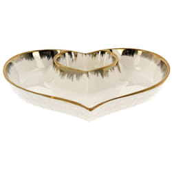 Snack Serving Dish Ceramic 2 Section Plate Tray Dip Appetizer Heart