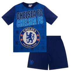 Chelsea FC Boys Pyjamas Short Kids OFFICIAL Football Gift - Blue Text, 12-13 Years