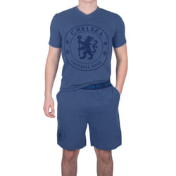 Chelsea FC Mens Pyjamas Short Loungewear OFFICIAL Football Gift - Blue Marl, Large