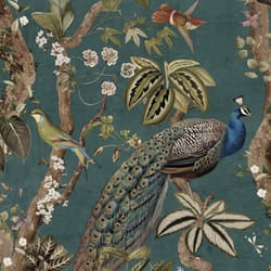 Holden Decor Peacock Woods Aqua Teal Wallpaper Floral Naturistic