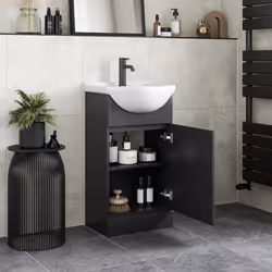 Alpine Black Freestanding Cloakroom Vanity Unit with Basin - 450mm
