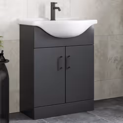 Alpine Black Freestanding Vanity Unit with Basin - 650mm