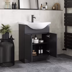 Alpine Black Freestanding Vanity Unit with Basin - 650mm