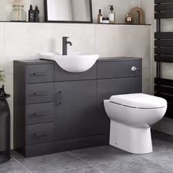 Alpine Black Toilet & Basin Vanity Unit Combination with Drawer Unit 1165mm