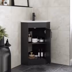 Alpine Black Single Door Corner Vanity Unit 585mm