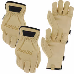 Makita Cow Driver Gloves Genuine Durahide Leather - Water Oil Fluid Resistant - Extra Large, 2 Pairs