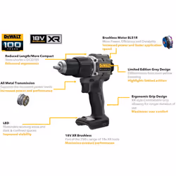 Dewalt DCD100N Black 18v XR Brushless Compact Combi Hammer Drill 100 Year Bare