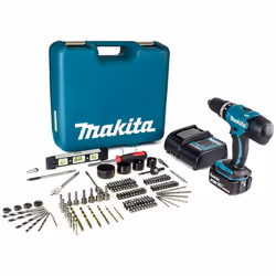 Makita DHP453RFE 18v Lithium Combi Hammer Drill +101PC Screwdriver Bit Set 2x3ah
