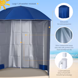 Outsunny  2.2M Outdoor Parasol Fishing Umbrella Beach Sun Shelter w/ Carry Bag