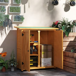 Outsunny Wood Garden Storage Shed Tool Cabinet Organizer w/ Shelves, Yellow