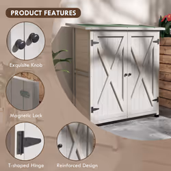 Outsunny Wood Garden Storage Shed Tool Cabinet w/ Shelves, Light Grey