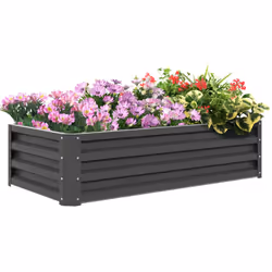 Outsunny Raised Garden Bed Metal Patio Backyard Flower Planter Light Grey - Additional view 4