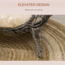 PawHut Rattan Elevated Cat House Kitten Bed Pet Furniture w/ Cushion Grey