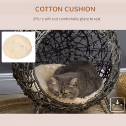 PawHut Rattan Elevated Cat House Kitten Bed Pet Furniture w/ Cushion Grey - Additional view 6
