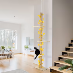 PawHut 242cm Adjustable Floor-To-Ceiling Cat Tower w/ Anti-Slip Kit - Yellow