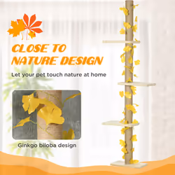 PawHut 242cm Adjustable Floor-To-Ceiling Cat Tower w/ Anti-Slip Kit - Yellow