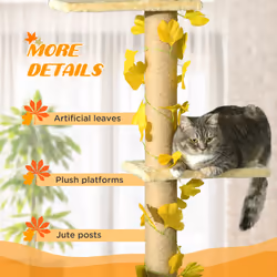 PawHut 242cm Adjustable Floor-To-Ceiling Cat Tower w/ Anti-Slip Kit - Yellow - Additional view 4