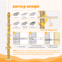 PawHut 242cm Adjustable Floor-To-Ceiling Cat Tower w/ Anti-Slip Kit - Yellow - Additional view 5