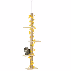 PawHut 242cm Adjustable Floor-To-Ceiling Cat Tower w/ Anti-Slip Kit - Yellow - Additional view 8
