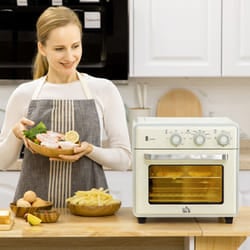 HOMCOM 20L Mini Oven with Adjustable Temperature, 60 Min Time 1400W, Cream