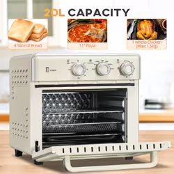 HOMCOM 20L Mini Oven with Adjustable Temperature, 60 Min Time 1400W, Cream