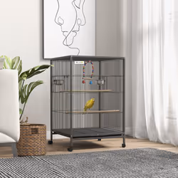 PawHut Bird Cage with Rolling Stand for Small Birds - Grey