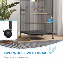 PawHut Bird Cage with Rolling Stand for Small Birds - Grey - Additional view 4