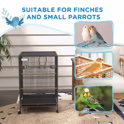 PawHut Bird Cage with Rolling Stand for Small Birds - Grey - Additional view 5