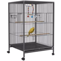 PawHut Bird Cage with Rolling Stand for Small Birds - Grey - Additional view 7