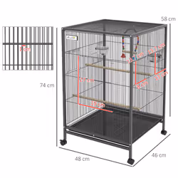 PawHut Bird Cage with Rolling Stand for Small Birds - Grey - Additional view 8
