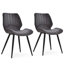 HOMCOM Set Of 2 Vintage PU Leather Dining Chair Moulded Seats Steel Frame Grey
