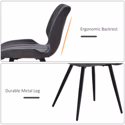 HOMCOM Set Of 2 Vintage PU Leather Dining Chair Moulded Seats Steel Frame Grey