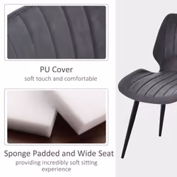 HOMCOM Set Of 2 Vintage PU Leather Dining Chair Moulded Seats Steel Frame Grey