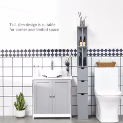 HOMCOM Tall Bathroom Storage Cabinet with Shelf and Drawers, Grey