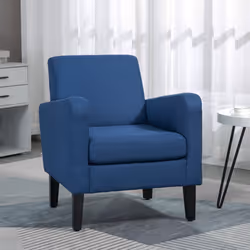 HOMCOM Modern Armchair Accent Chair with Rubber Wood Legs for Bedroom Blue