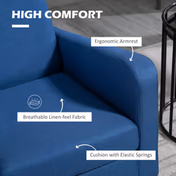 HOMCOM Modern Armchair Accent Chair with Rubber Wood Legs for Bedroom Blue - Additional view 4