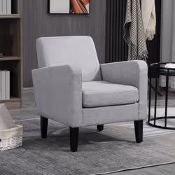 HOMCOM Modern Armchair Accent Chair with Rubber Wood Legs for Bedroom Light Grey