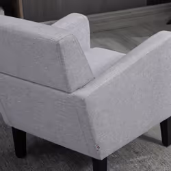 HOMCOM Modern Armchair Accent Chair with Rubber Wood Legs for Bedroom Light Grey - Additional view 6