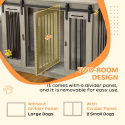 PawHut Dog Crate Furniture for Large Dogs, Double Dog Cage for Small Dogs, Grey