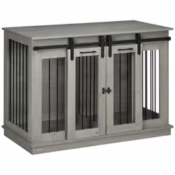 PawHut Dog Crate Furniture for Large Dogs, Double Dog Cage for Small Dogs, Grey - Additional view 8
