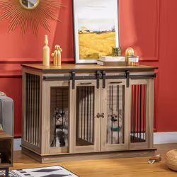 PawHut Dog Crate for Large Dogs, Double Dog Cage for Small Dog, Oak Tone