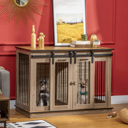 PawHut Dog Crate for Large Dogs, Double Dog Cage for Small Dog, Oak Tone