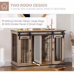 PawHut Dog Crate for Large Dogs, Double Dog Cage for Small Dog, Oak Tone