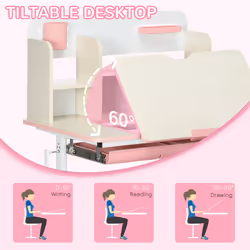 HOMCOM Kids Desk and Chair Set with Storage Shelves, Washable Cover - Pink